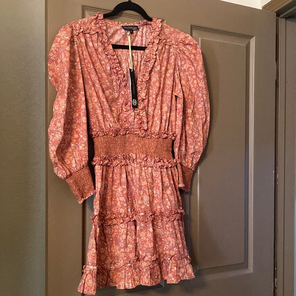 House of Harlow 1960 by Nicole Richie Wallis Rust Orange Floral Dress Women Sz L